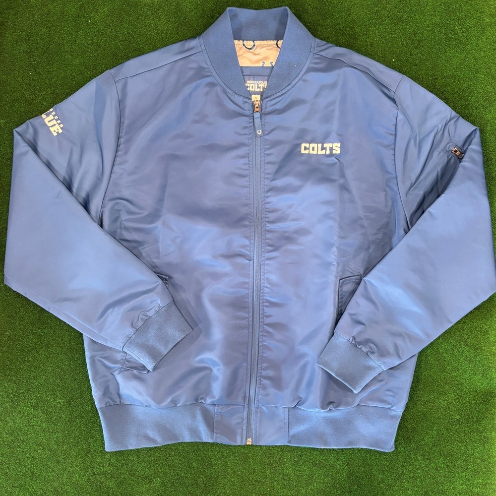 Men's XL Indianapolis Colts NFL Blue Full Zip Bomber Jacket Horseshoe Lining